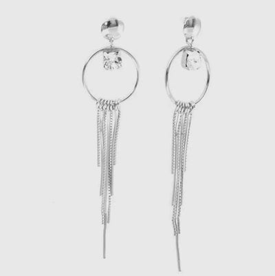 Orecchini in Argento 925 con fili pendenti e punto luce di cristallo bianco