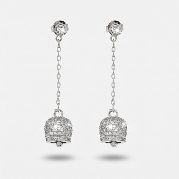 Orecchini in Argento 925 con campanella pendente, impreziosita da luminosi zirconi bianchi