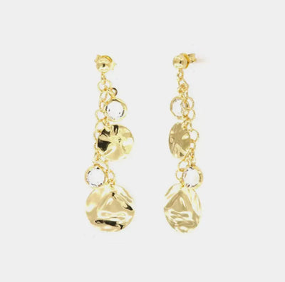 Orecchini in Argento 925 pendenti con piastre martellate in stile schiava e cristalli bianchi