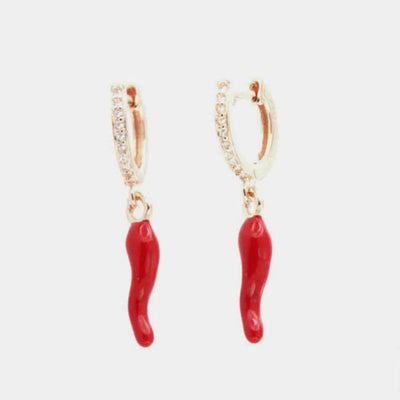 Orecchini in Argento 925 a cerchietto con corno in smalto rosso pendente