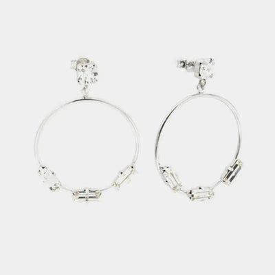 Orecchini in Argento 925 con punto luce bianco a lobo e cerchio pendente, impreziosito da serie di cristalli bianchi