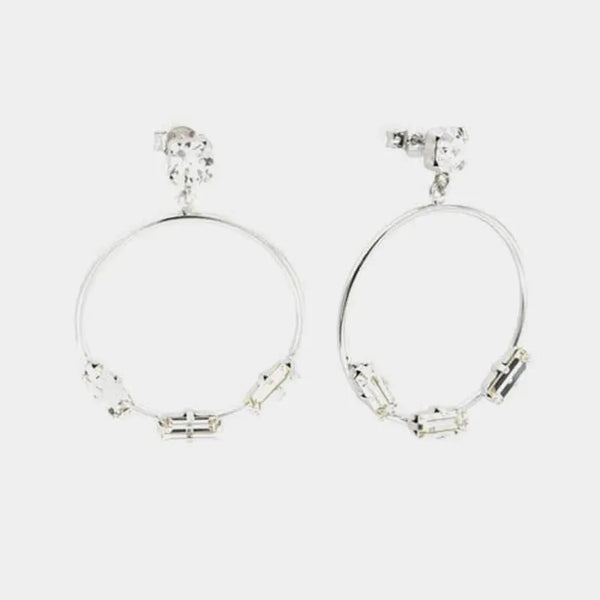 Orecchini in Argento 925 con punto luce bianco a lobo e cerchio pendente, impreziosito da serie di cristalli bianchi