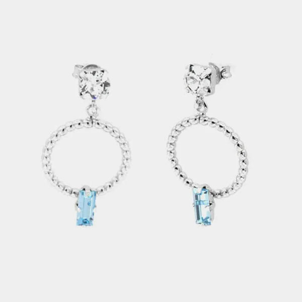 Orecchini in Argento 925 a cerchio con cristalli azzurri e bianco al lobo