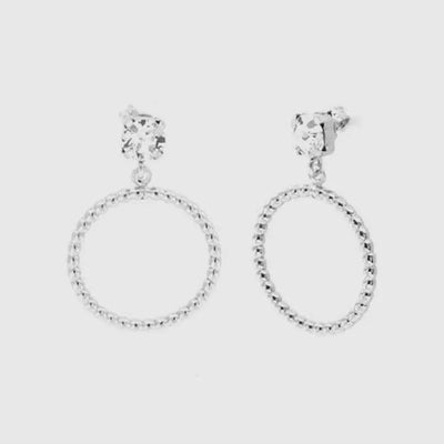Orecchini in Argento 925 con punto luce bianco a lobo e cerchio puntellato pendente