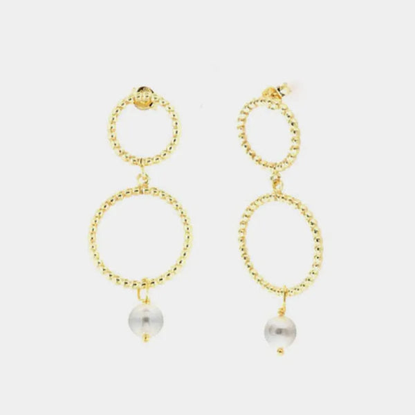 Orecchini in Argento 925 con cerchi puntellati pendenti e perla finale