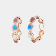 Orecchini in Argento 925 a cerchio, con zirconi multicolore, taglio cabochon, impreziositi da zirconi bianchi