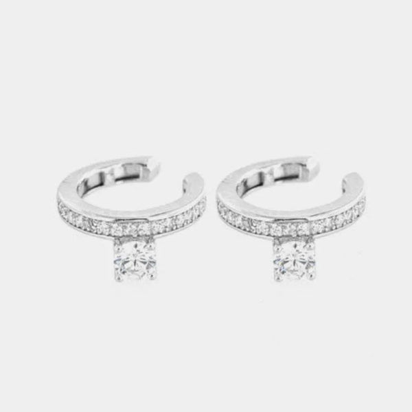 Ear Cuff in Argento con zirconi bianchi e zircone pendente
