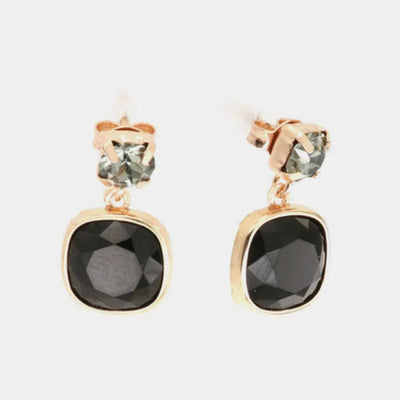 Sterling Silver 925 Double Square Halo Earrings with Smoky Crystals
