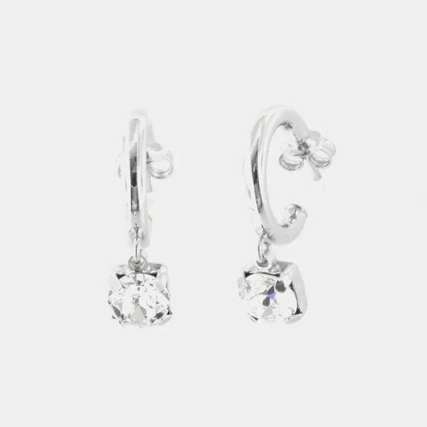 925 Silver hoop earrings with dangling white crystal