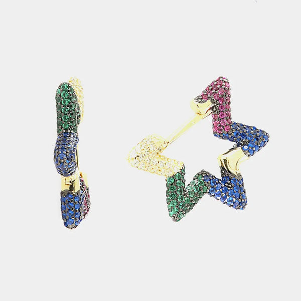 Orecchini in Argento 925 cerchio stella multicolor