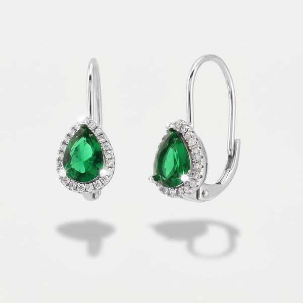 Orecchini in Argento 925 a forma di goccia con zircone verde ghiaccio e zirconi bianchi Collezione Barcellona - BYSIMON gioielli
