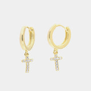 Orecchini in Argento 925 cerchietto con croce pendente impreziosita da zirconi bianchi