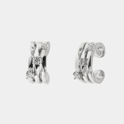 Ear Cuff in Silver with lines embellished with white zircons