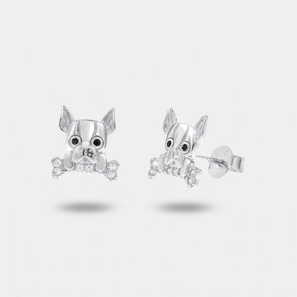 Orecchini argento 925 a forma di cane con cristalli bianchi - BYSIMON gioielli