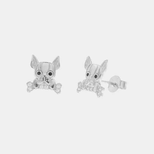 Orecchini argento 925 a forma di cane con cristalli bianchi - BYSIMON gioielli