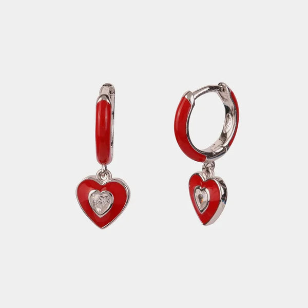Orecchini in Argento 925 cerchietti con pendenti a forma di cuore impreziositi da smalti colorati e zirconi bianchi