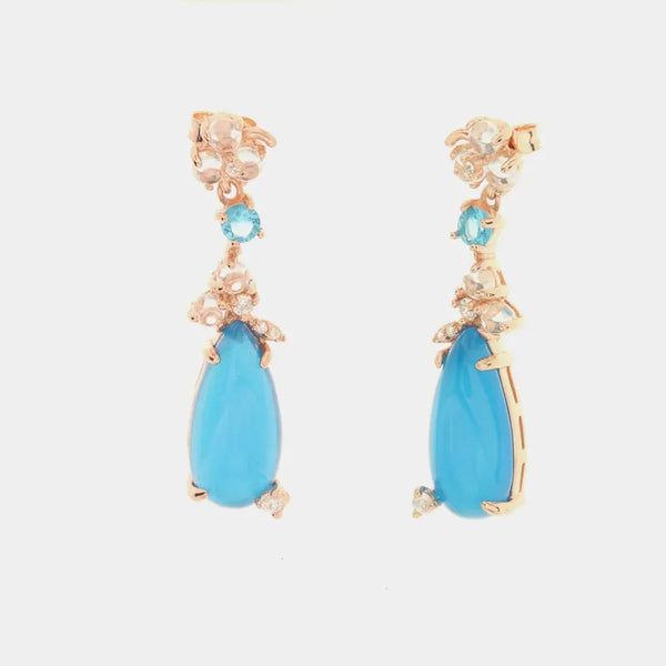 Orecchini in Argento 925 con pendenti a goccia impreziositi da zirconi bianchi e blu