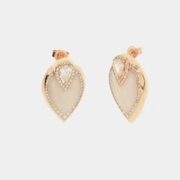 Orecchini in Argento 925 a foglia impreziositi da zirconi e smalto bianco