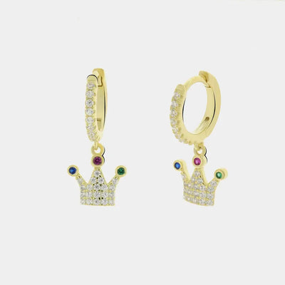 Orecchini in Argento 925 a cerchietto con chiusura a scatto e corona tempestata da zirconi bianchi e dettagli colorati