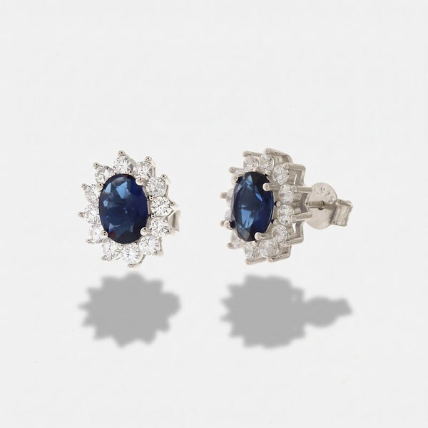 Orecchini in Argento 925 con zirconi bianchi e zircone centrale effetto blu zafiro BYSIMON - gioiello BySimon