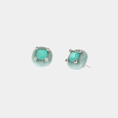 Orecchini in Argento 925 con smalto color acqua marina e zircone effetto ghiaccio
