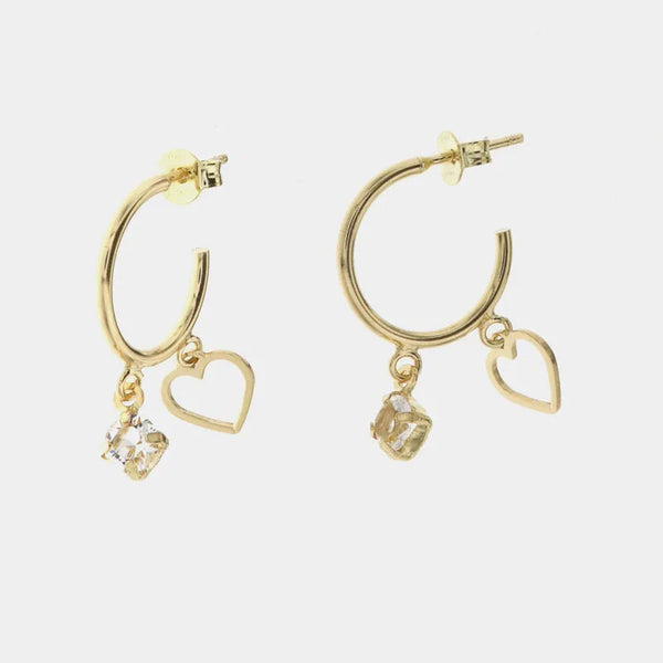 Orecchini in Argento 925 semicerchi con cristallo e cuore pendente