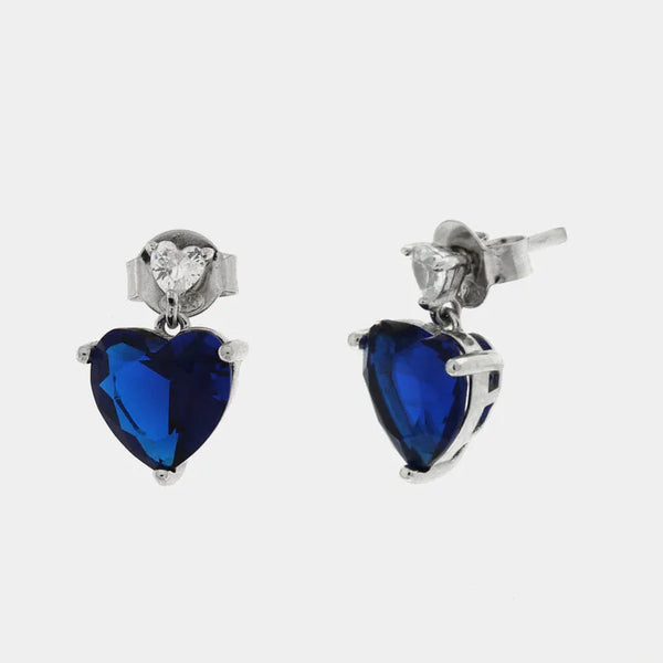 Orecchini in Argento 925 con punto luce a cuore di colore blu - BYSIMON gioielli