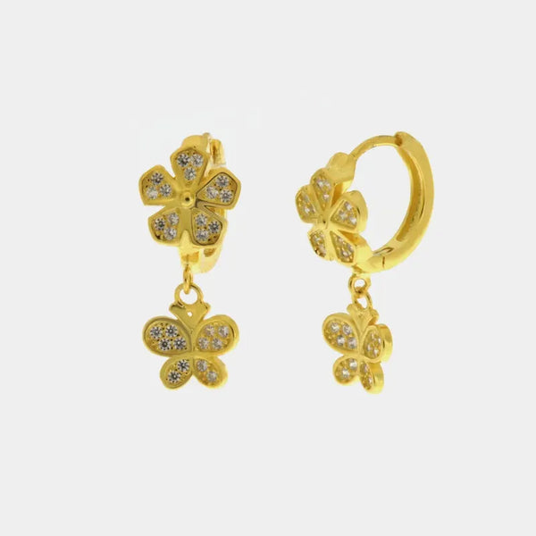 Orecchini in Argento 925 a cerchietto a forma di fiore con pendente a forma di farfalla