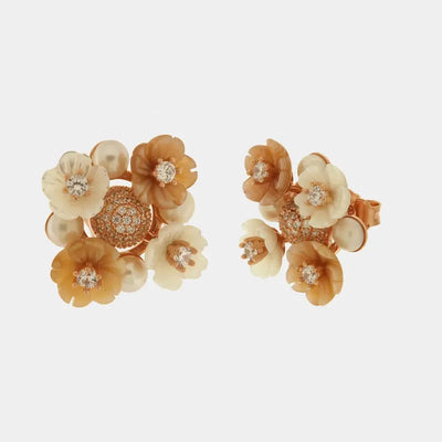 Orecchini in Argento 925 con fiori in madreperla impreziosito da zirconi colorati