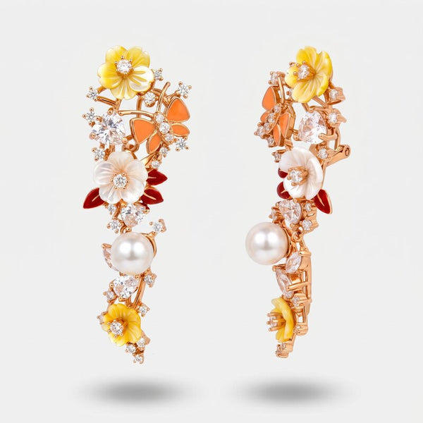 Orecchini in Argento 925 con fiori in madreperla con zirconi colorati - BYSIMON gioielli