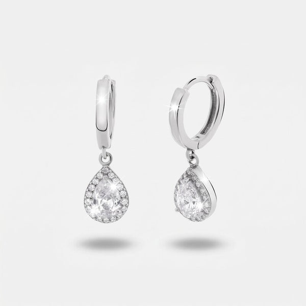 Orecchini in Argento 925 con zircone a forma di goccia trasparente - BYSIMON gioielli