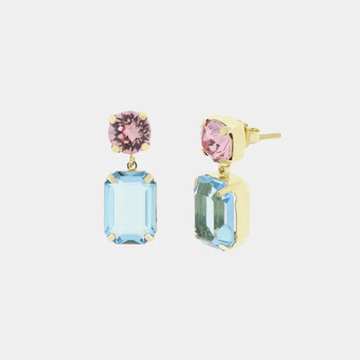 Earrings in 925 Silver with blue and pink crystals