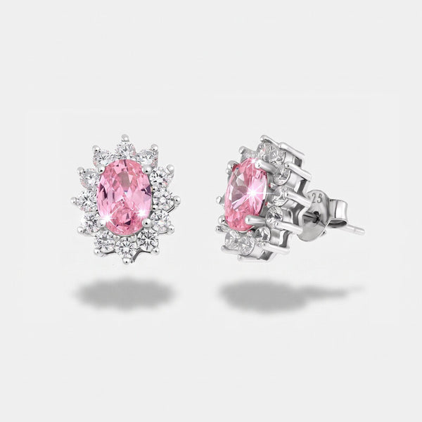 Orecchini in Argento 925 con zirconi bianchi e zircone centrale rosa - BYSIMON gioielli