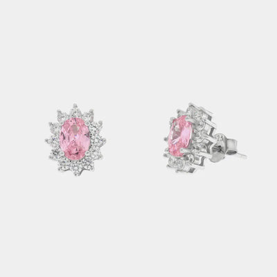 Orecchini in Argento 925 con zirconi bianchi e zircone centrale rosa
