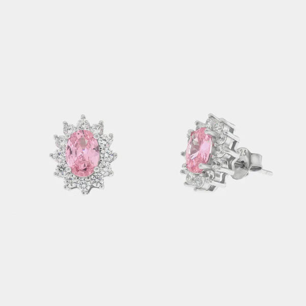 Orecchini in Argento 925 con zirconi bianchi e zircone centrale rosa - BYSIMON gioielli