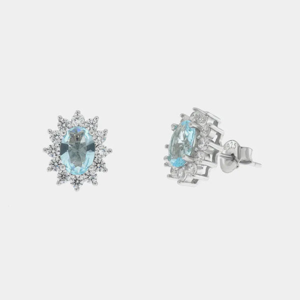 Orecchini in Argento 925 con zirconi bianchi e zircone centrale acqua - BYSIMON gioielli
