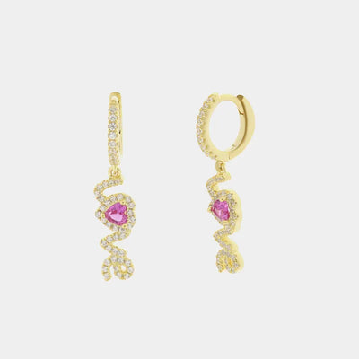Orecchini in Argento 925 a cerchio con scritta LOVE e cuore rosa