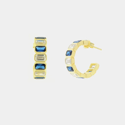 Orecchini in Argento 925 a cerchio con zirconi blu e trasparenti