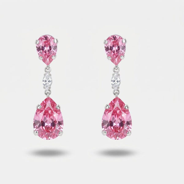 Orecchini in Argento 925 a goccia con cristalli rosa - BYSIMON gioielli