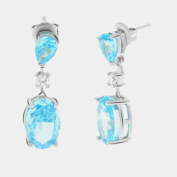 Orecchini in Argento 925 con zirconi celesti pendenti Collezione Amsterdam - BYSIMON gioielli