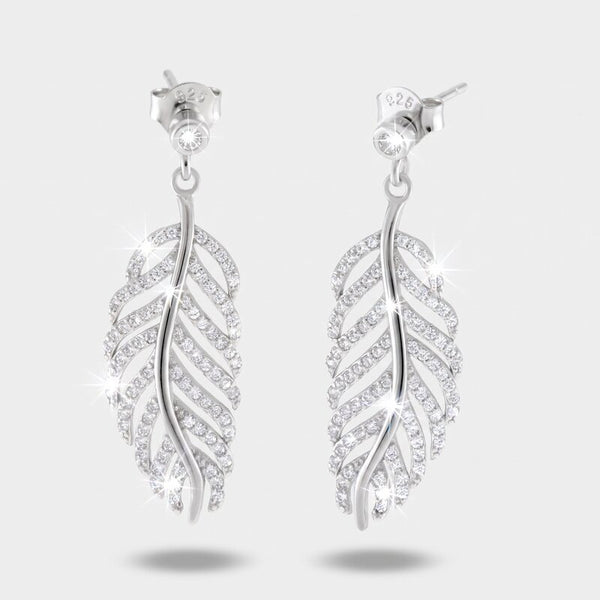 Orecchini in Argento 925 pendenti a forma di foglia con zirconi bianchi - BYSIMON gioielli