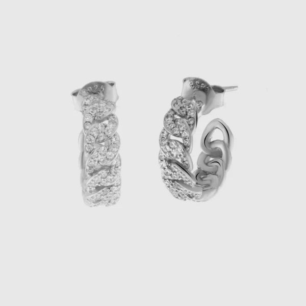 925 Silver Semicircle Earrings with White Zirconia