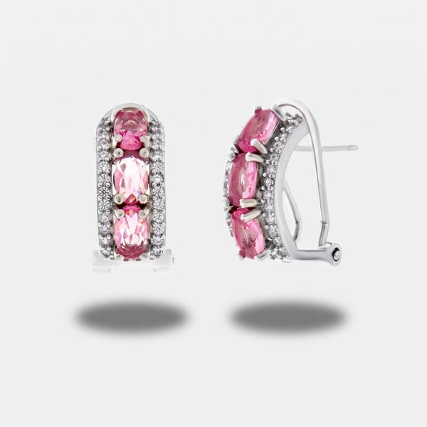 Orecchini in Argento 925 semicerchio con zirconi rosa - BYSIMON gioielli