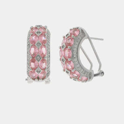 Orecchini in Argento 925 cerchietto con zircon rosa e bianchi