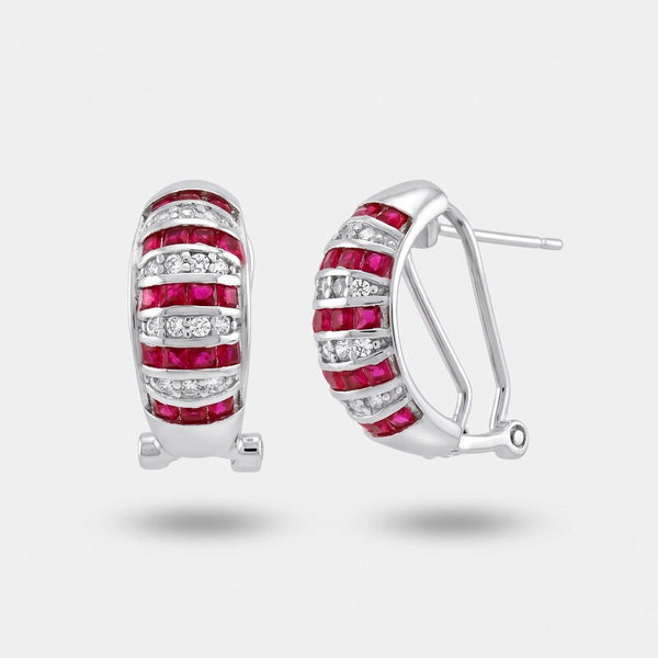 Orecchini in Argento 925 con zirconi magenta e bianchi - BYSIMON gioielli