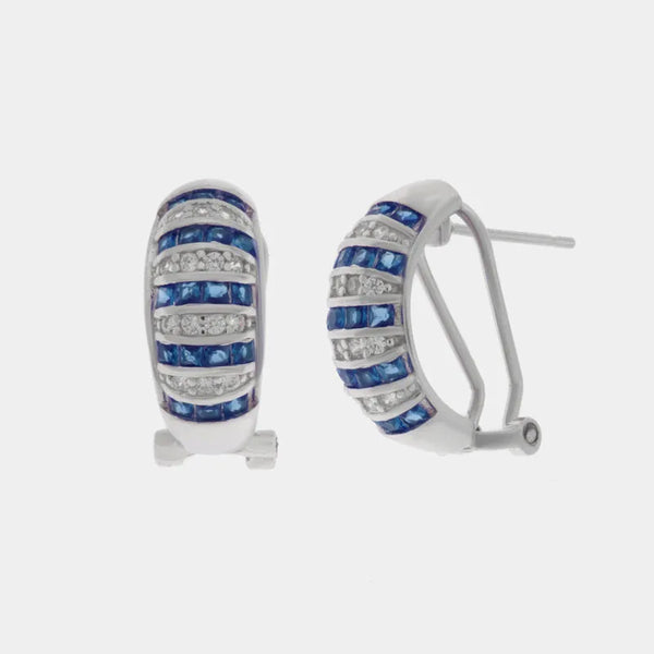 Orecchini in Argento 925 cerchietto con zirconi blu e bianchi - BYSIMON gioielli