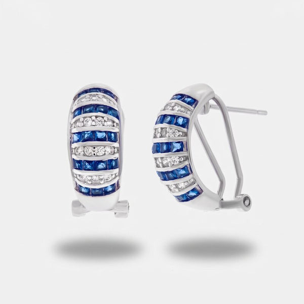Orecchini in Argento 925 cerchietto con zirconi blu e bianchi - BYSIMON gioielli