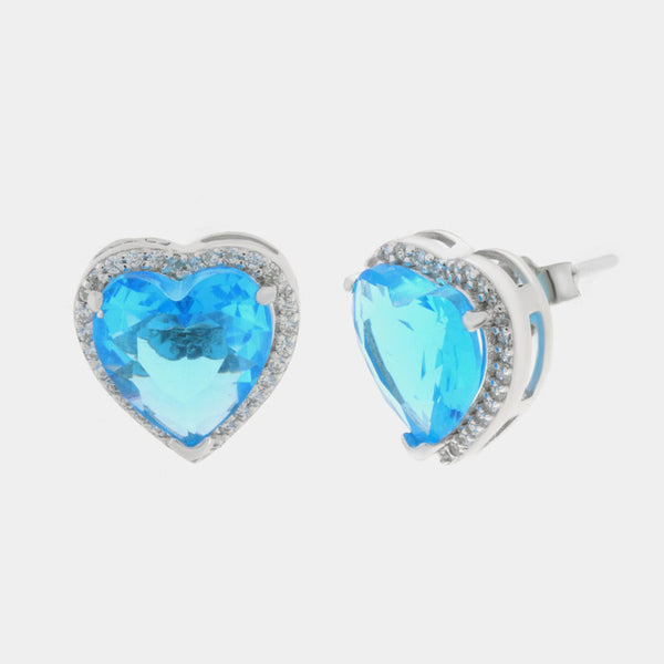 Orecchini in Argento 925 a lobo con cuore azzurro SIMEONE - gioiello BySimon
