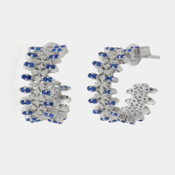 Orecchini in Argento 925 semicerchi con cristalli blu - BYSIMON gioielli