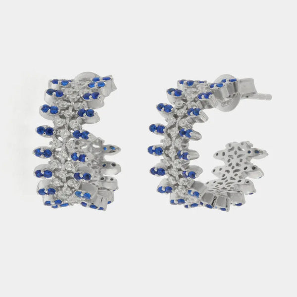 Orecchini in Argento 925 semicerchi con cristalli blu - BYSIMON gioielli